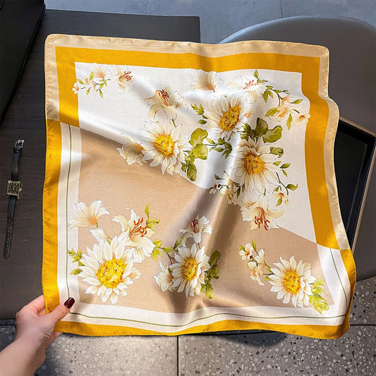Damen Seidenschal 53cm klein quadratisch Haarband Kopftuch Halstuch Bandana F