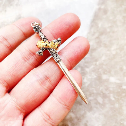 Damen-Charm-Anhänger Schwert Krone Ritter Schutz aus Sterlingsilber