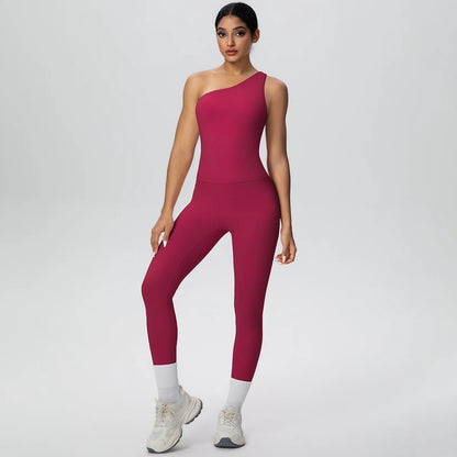 Bordeauxrotes Yoga-Set mit High-Waist-Leggings und Sport-BH mit breiten Trägern