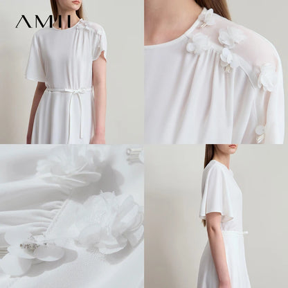 Elegantes Damen Chiffon Midi Kleid Mit Gürtel Business Look