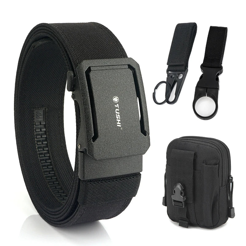 Herren-Taktischer Gürtel aus Nylon mit Automatischer Schnalle, 4,3 cm Breit, 120 cm Länge