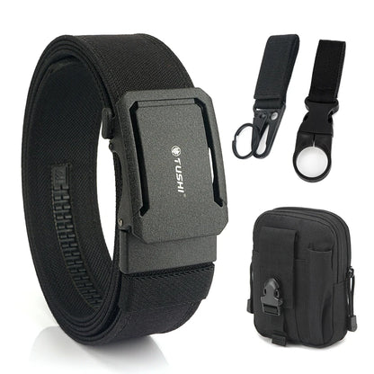 Herren-Taktischer Gürtel aus Nylon mit Automatischer Schnalle, 4,3 cm Breit, 120 cm Länge