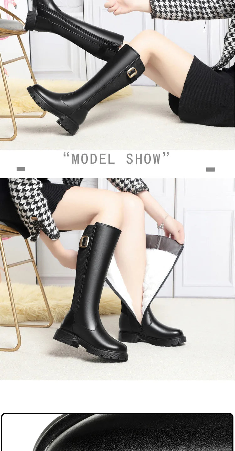AIYUQI Women Long Boots Genuine Leather 2024 New Large Size Non-slip Rome Women's Winter Boots Warm Wool High Boots Women