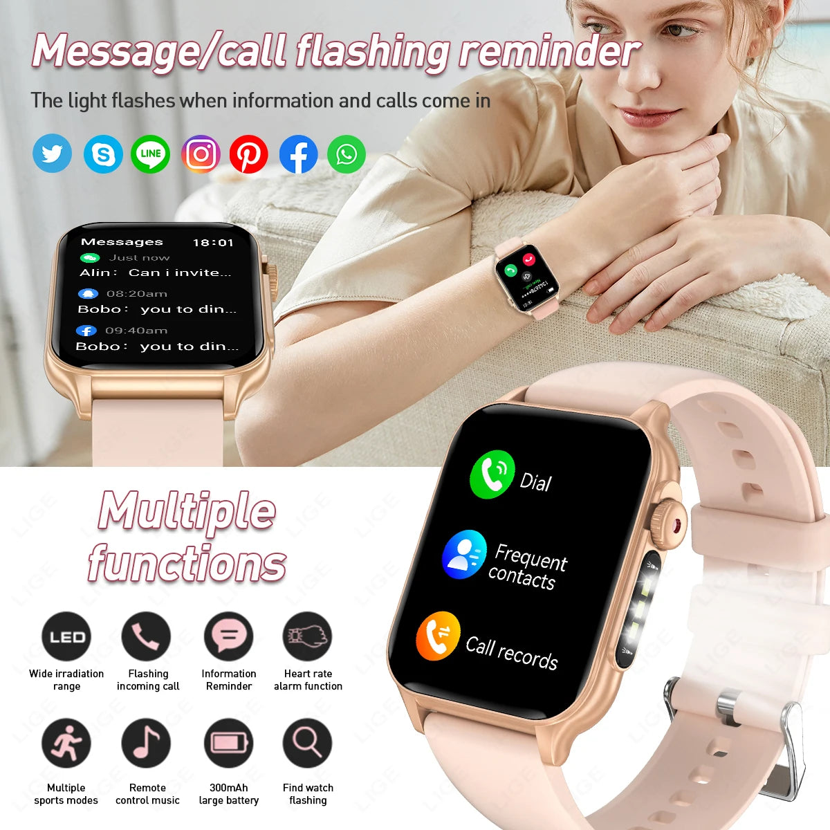 LIGE Neue Smart Watch 1,96 Zoll HD Display Antwort Anruf Nachricht Vorschau DIY Zifferblatt Gesundheitsüberwachung Sport Smartwatch Männer Frauen 2025