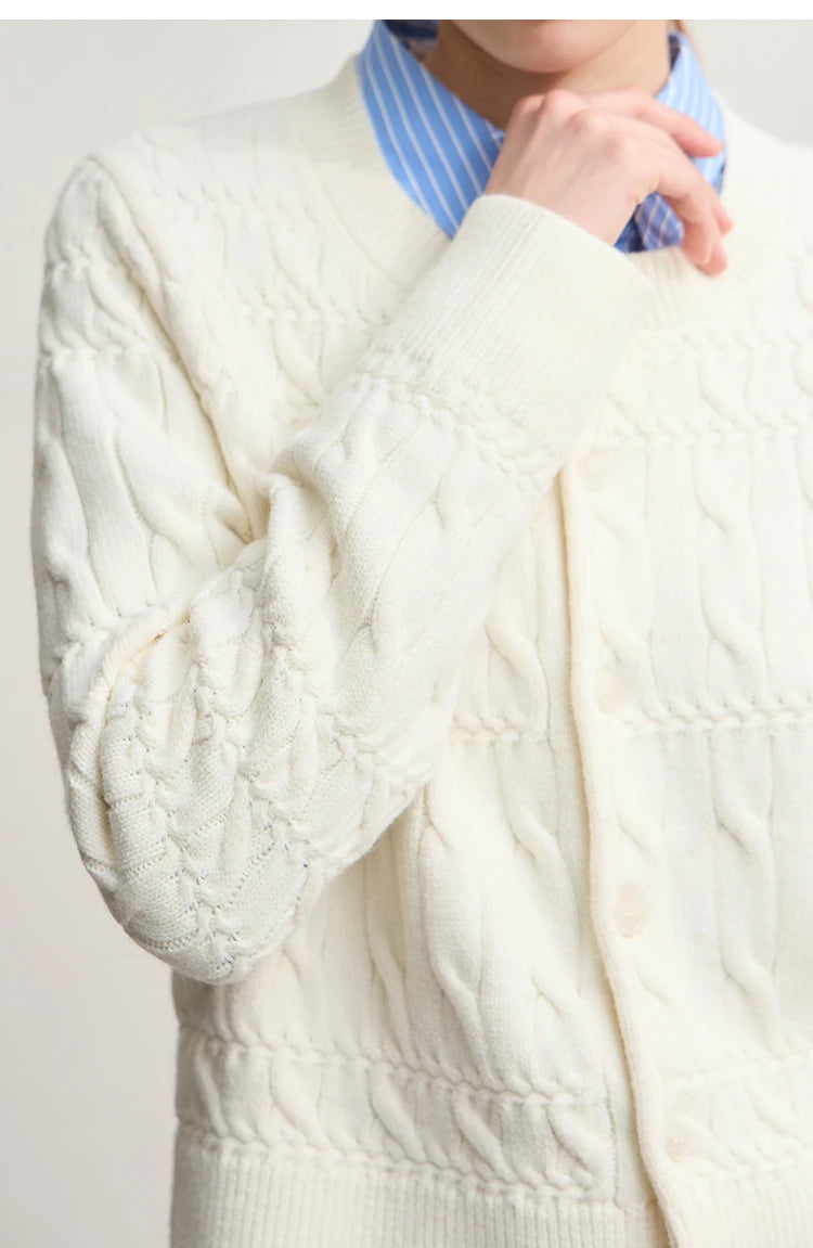 Damen-Strickjacke Rundhals gerade kurz Vintage elegant Winter