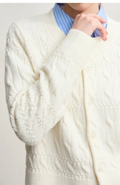 Damen-Strickjacke Rundhals gerade kurz Vintage elegant Winter