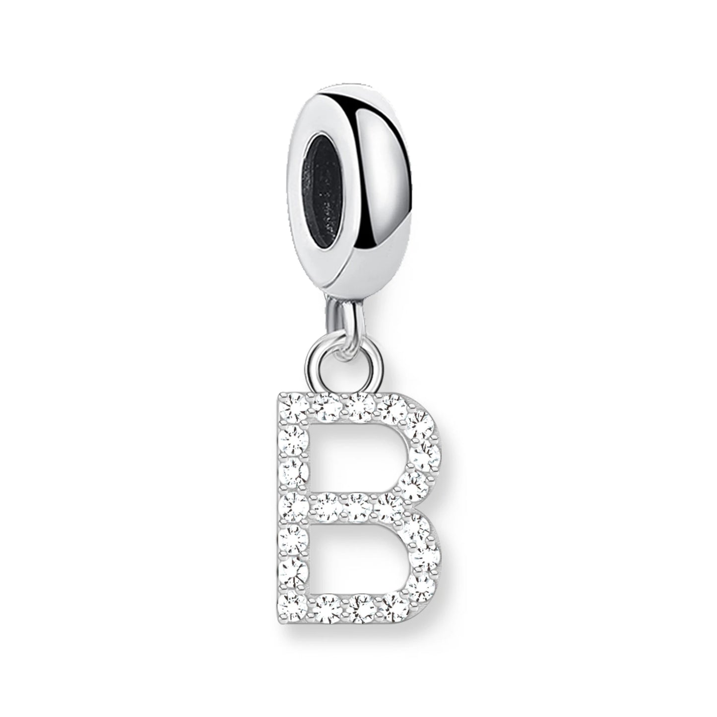 Buchstaben-Anhänger B aus 925er Sterling-Silber mit weiß funkelnden Steinen