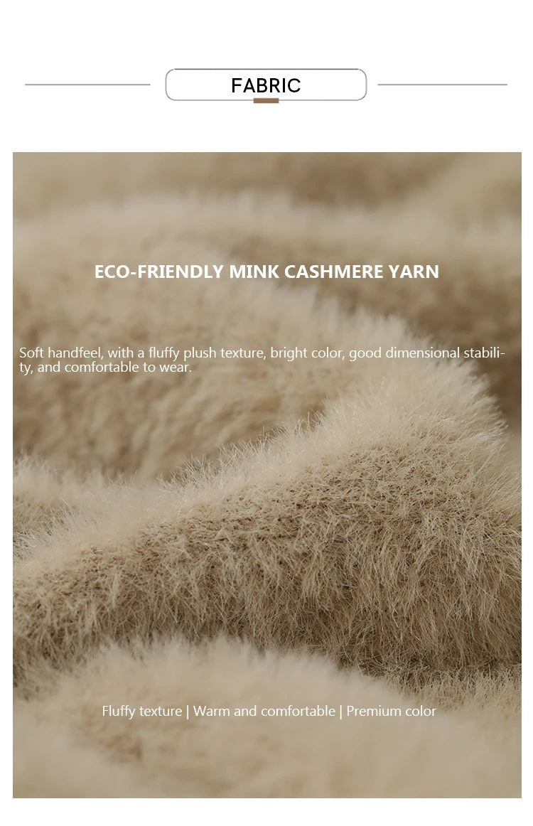 Nahaufnahme des flauschigen Garns: beiges Mink-Cashmere-Garn für Pullover und Hose