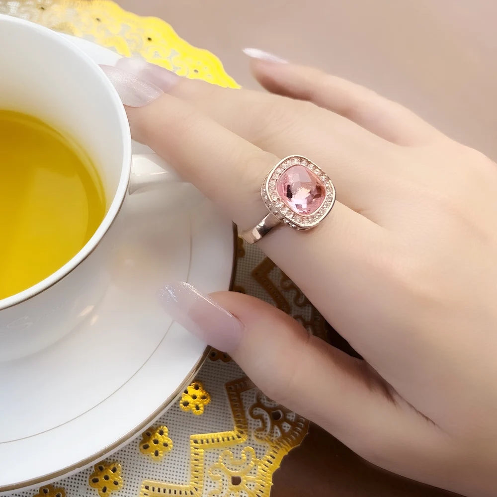 Damen-Ring Rose Gold rosa Zirkonia Frühling aus Sterlingsilber
