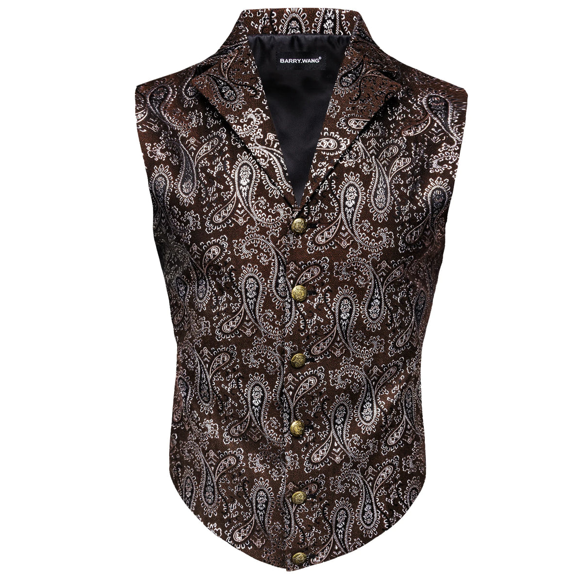 Feinwoll-Herrenweste mit Paisley, schwarz mit weißem Muster, Knöpfe vorn
