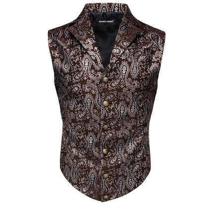 Feinwoll-Herrenweste mit Paisley, schwarz mit weißem Muster, Knöpfe vorn
