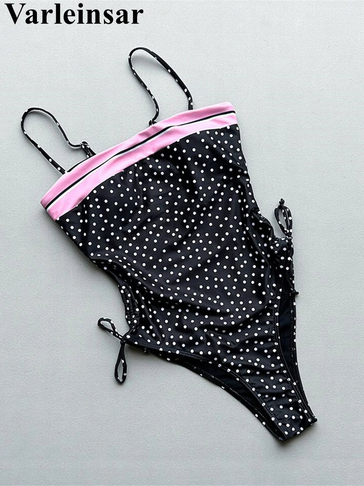 Damen Badeanzug Punkte Spleiß Schnürung hoher Beinausschnitt Monokini