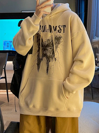 Herren Sweatshirt mit Gothic Schmetterling Grafik und Kapuze im Y2K Stil