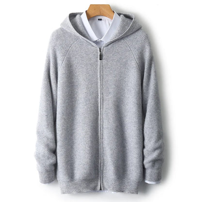 Herren Kapuze Strickjacke Woll jacke Herbst/Winter verdickt große 100% Merinowolle Pullover Reiß verschluss Casual Sportswear Mantel Tops