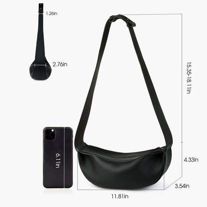 Echtleder Schultertasche Crossbody Schwarz Breiter Tragegurt