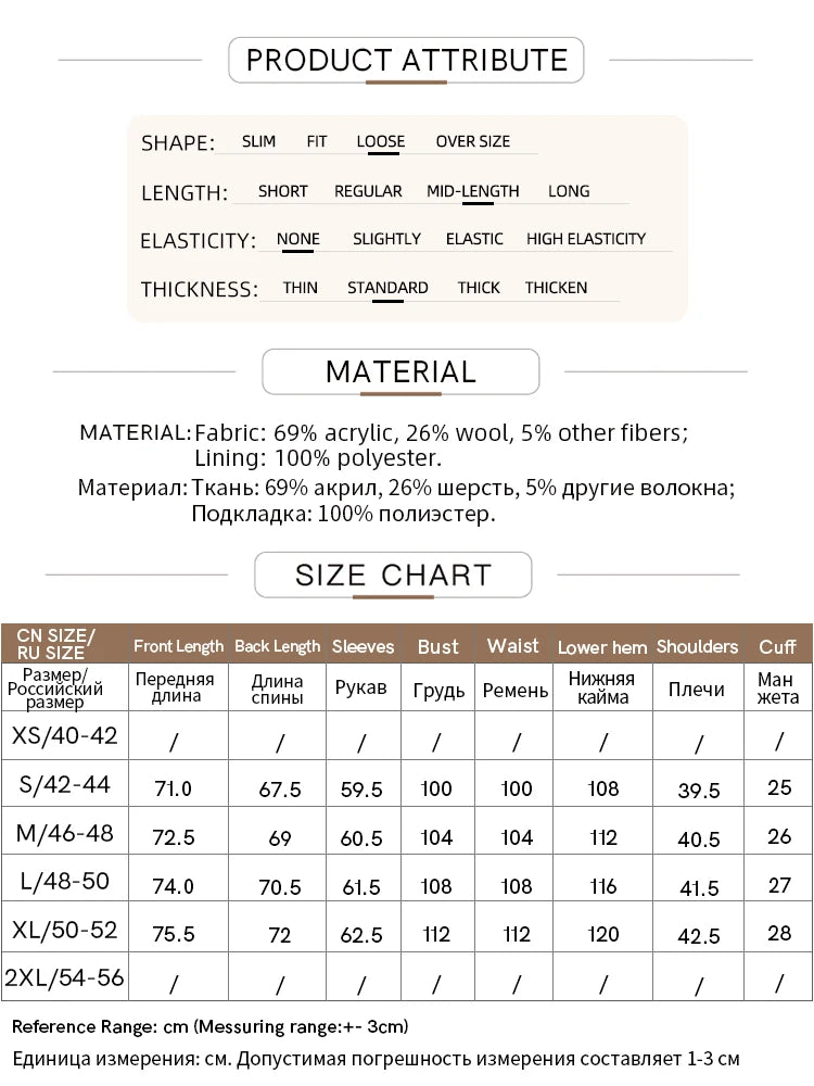Damen eleganter Tweed-Wollmantel mit Schulterpolstern und lockerer Passform