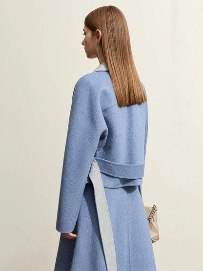 Damen Kleid-Set mit neuem Reverskragen und Gürtel im Winterstil