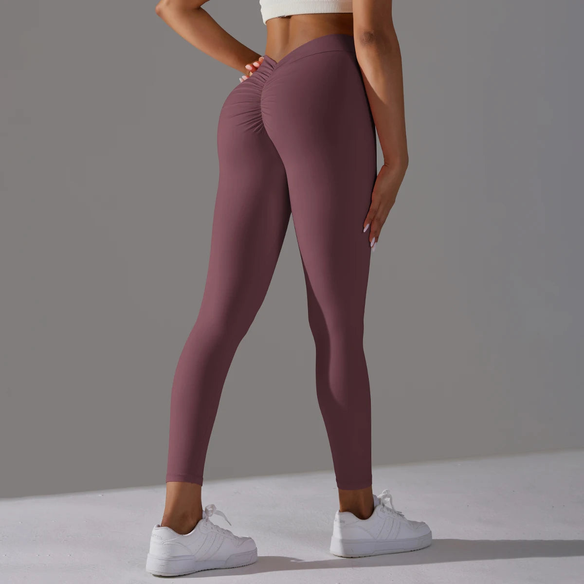 Nahtlose Leggings Burgunder, hohe Taille, lang, eng anliegend