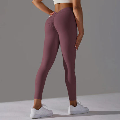 Nahtlose Leggings Burgunder, hohe Taille, lang, eng anliegend