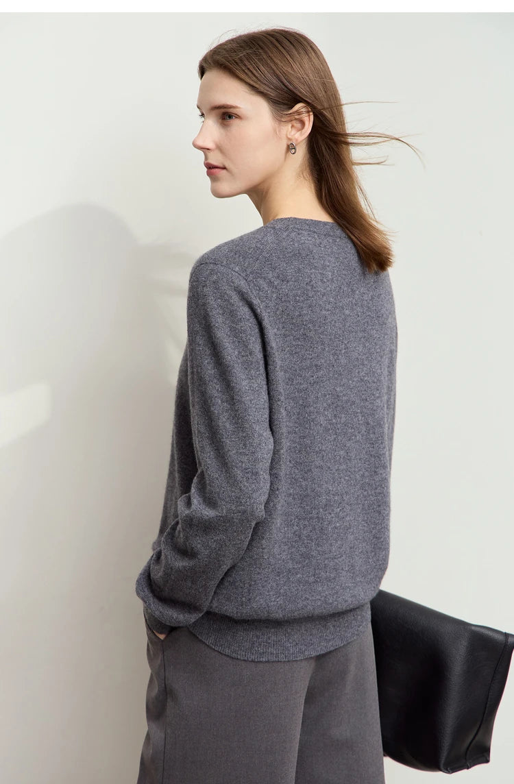 Damen-Rundhalspullover Wolle-Kaschmir nahtlos Streetwear Herbst-Winter