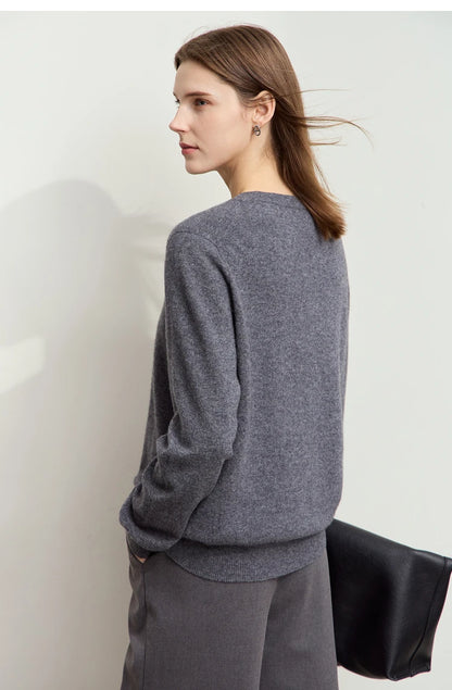 Damen-Rundhalspullover Wolle-Kaschmir nahtlos Streetwear Herbst-Winter