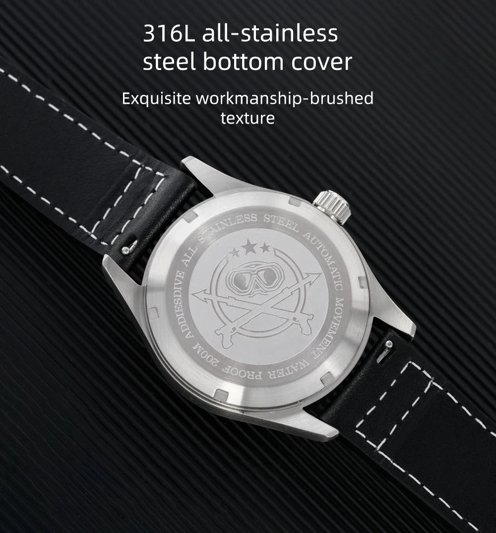Herren-Vintage-Automatikuhr mit Lederarmband und C3-Leuchtmasse