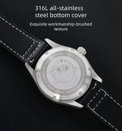 Herren-Vintage-Automatikuhr mit Lederarmband und C3-Leuchtmasse