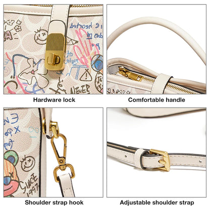 Damen-Handtasche aus PU-Leder Bucket-Form mit Pailletten-Detail und praktischer Innenaufteilung