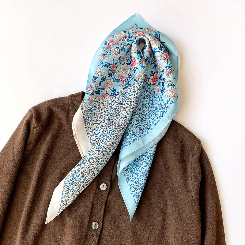 Damen Seidenschal 53cm quadratisch Haarband Halstuch Bandana bedruckt B