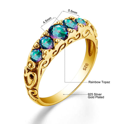 Damen-Ring aus Roségold mit Mystic Topas Regenbogen 8mm Rundschliff Verlobungsring Geschenk