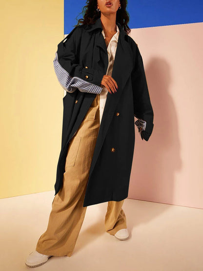 Colorblock-Denim-Blazer für Damen mit Notch-Kragen und Kettendetail – Langarm-Patchwork-Design für einen schicken Look
