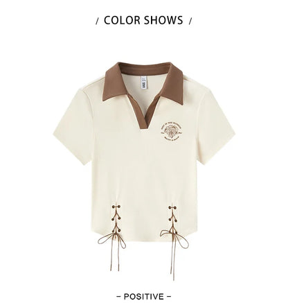 Semir Polo Shirt Frauen kurz gedruckt Retro-Stil 2024 Sommer neue schlanke Krawatte Tops