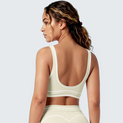 Damen Yoga-Top hellgrün, Racerback-Rücken mit weißen Kontrastlinien