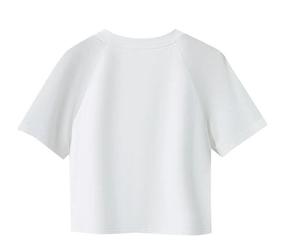 Damen T-Shirt im Casual-Stil mit gesticktem Rundhals und kurzen Ärmeln