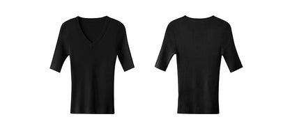 Damen V-Ausschnitt Pullover Viskose Halbarm Slim Büro Sommer