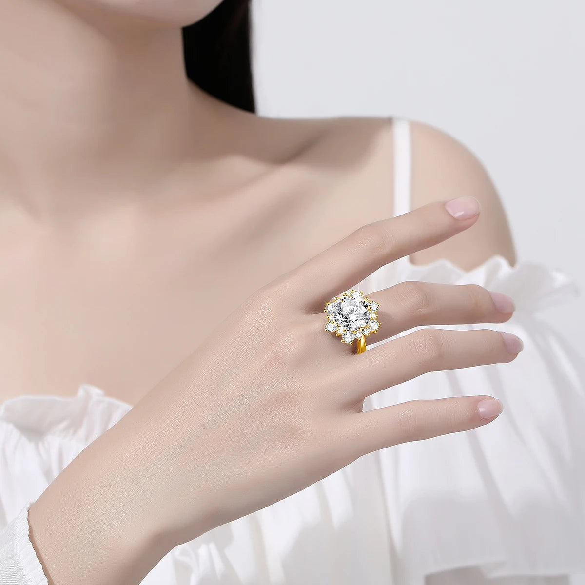 Damen-Ring Moissanit 8ct Rundschliff 13mm Zertifiziert für Verlobung oder Hochzeit