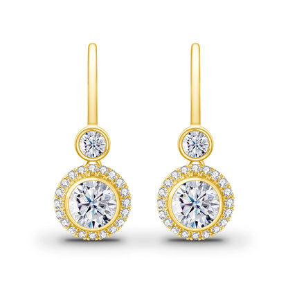 Damen-Moissanit-Tropfenohrringe aus Gelbgold mit Zertifikat 7 mm 2,4 Karat Gesamtgewicht