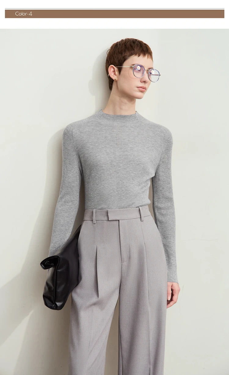 Damen-Halbrollkragen-Pullover Slim Raglan Wolle-Mix Herbst-Winter