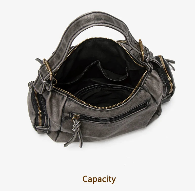 Damen-Hobo-Tasche aus Leder im Vintage-Look mit Mehrfach-Fächern und Tassel-Reißverschluss Alltagsbegleiter