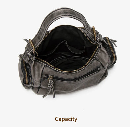 Damen-Hobo-Tasche aus Leder im Vintage-Look mit Mehrfach-Fächern und Tassel-Reißverschluss Alltagsbegleiter