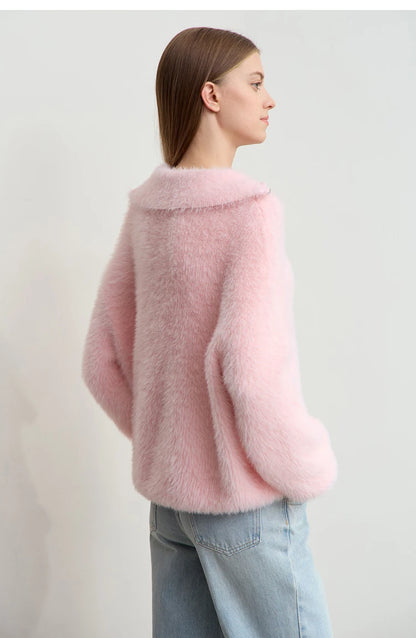 Damen-Rollkragenpullover Nerz-Imitat Reißverschluss locker dick Winter