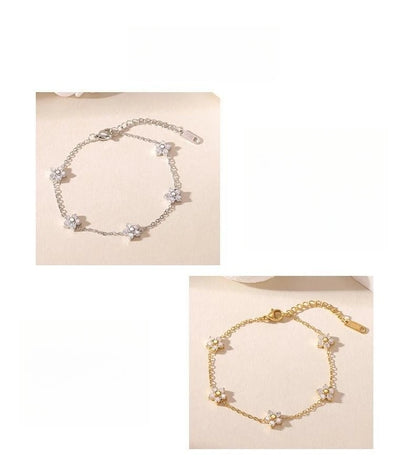 Damen-Kettenarmband mit Gänseblümchen-Zirkonia aus Edelstahl
