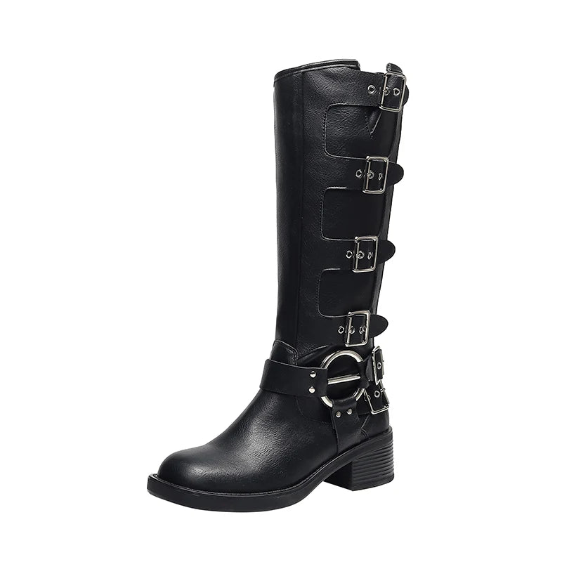 AIYUQI Women Cowboy Boots 2025 Autumn New Belt Buckle Women Marton Boots British Style Large Size 41 42 43 Women Long Boots