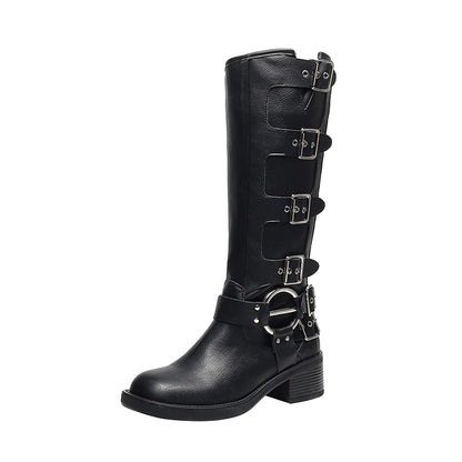 AIYUQI Women Cowboy Boots 2025 Autumn New Belt Buckle Women Marton Boots British Style Large Size 41 42 43 Women Long Boots