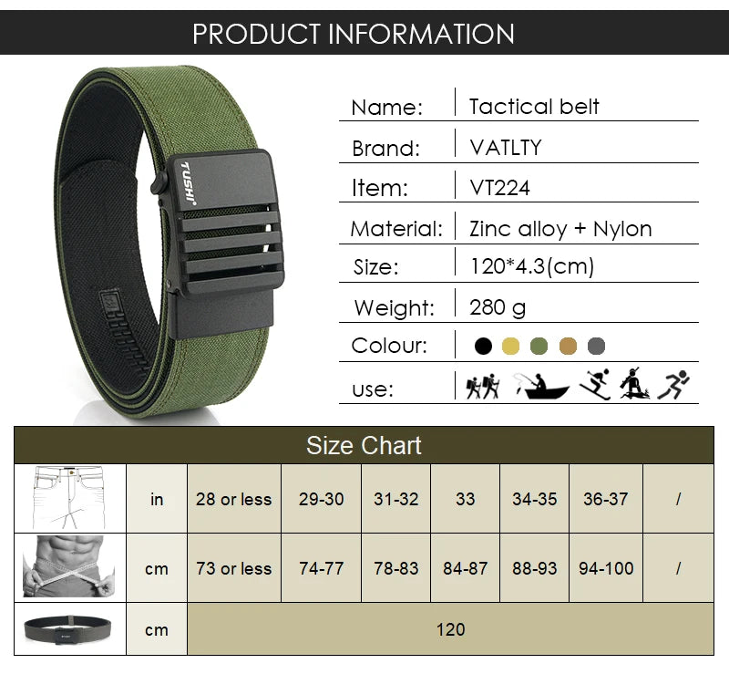 Herren-Taktischer Gürtel aus Nylon mit matte Metall-Schnalle und 43 mm Breite für Alltag und Freizeit