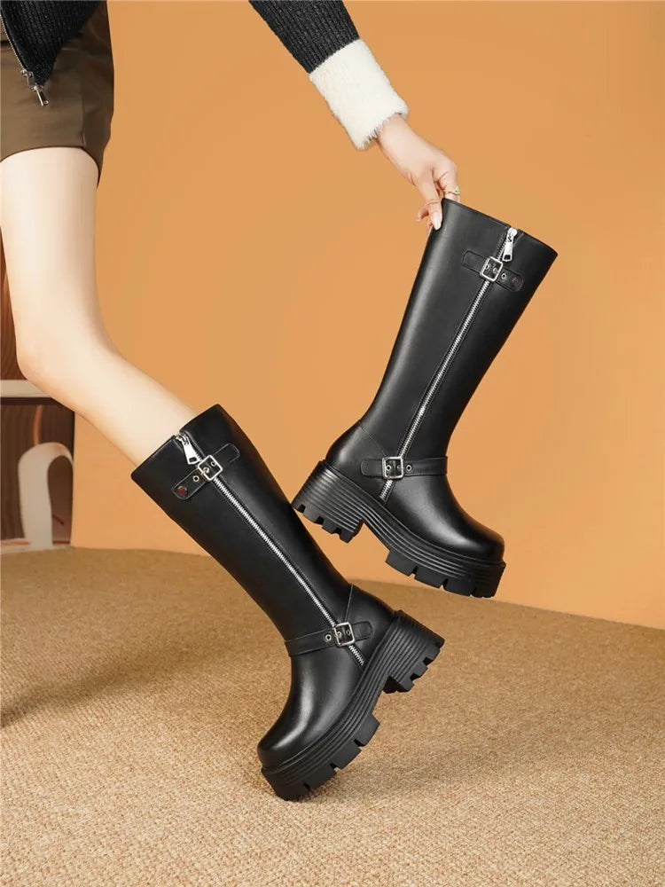 AIYUQI Women Winter Boots Genuine Leather 2025 New Natural Wool Warm Women Tenor Boots British Style Platform Women's Snow Boots