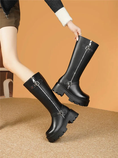 AIYUQI Women Winter Boots Genuine Leather 2025 New Natural Wool Warm Women Tenor Boots British Style Platform Women's Snow Boots