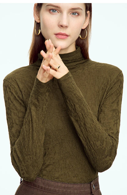 Damen-Rollkragenpullover Wolle-Mix schlank dünn Winter