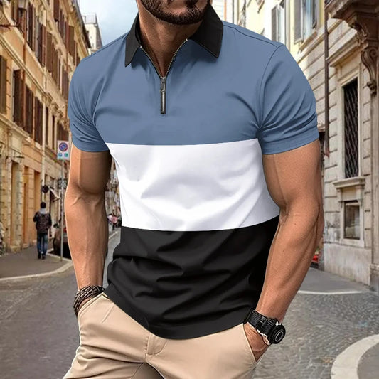 Kurzärmeliges Herren-Poloshirt mit Stehkragen im Camouflage-Design – lässig und in großen Größen erhältlich.