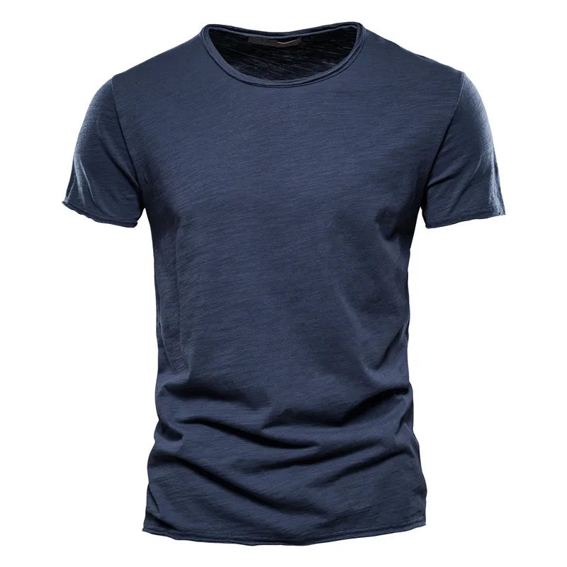 Herren-T-Shirt aus Baumwolle, dunkelblau, Rundhalsausschnitt, kurze Ärmel